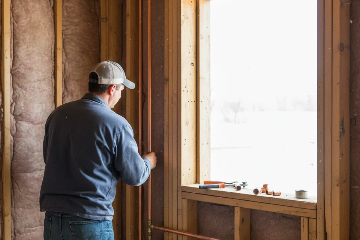 Licensed plumber running new copper supply lines in a Russiaville home